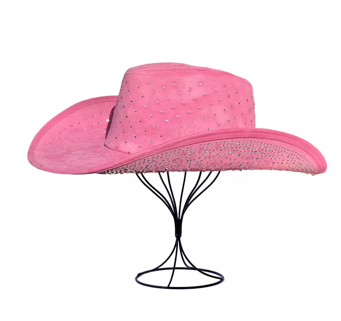 Diamond Embellishment Vegan Suede Cowboy Hat - Adjustable Fedora Style, Unisex, 56-58cm, Ethical & Cruelty-Free, Adjustable Straps Inside - Accessorizmee