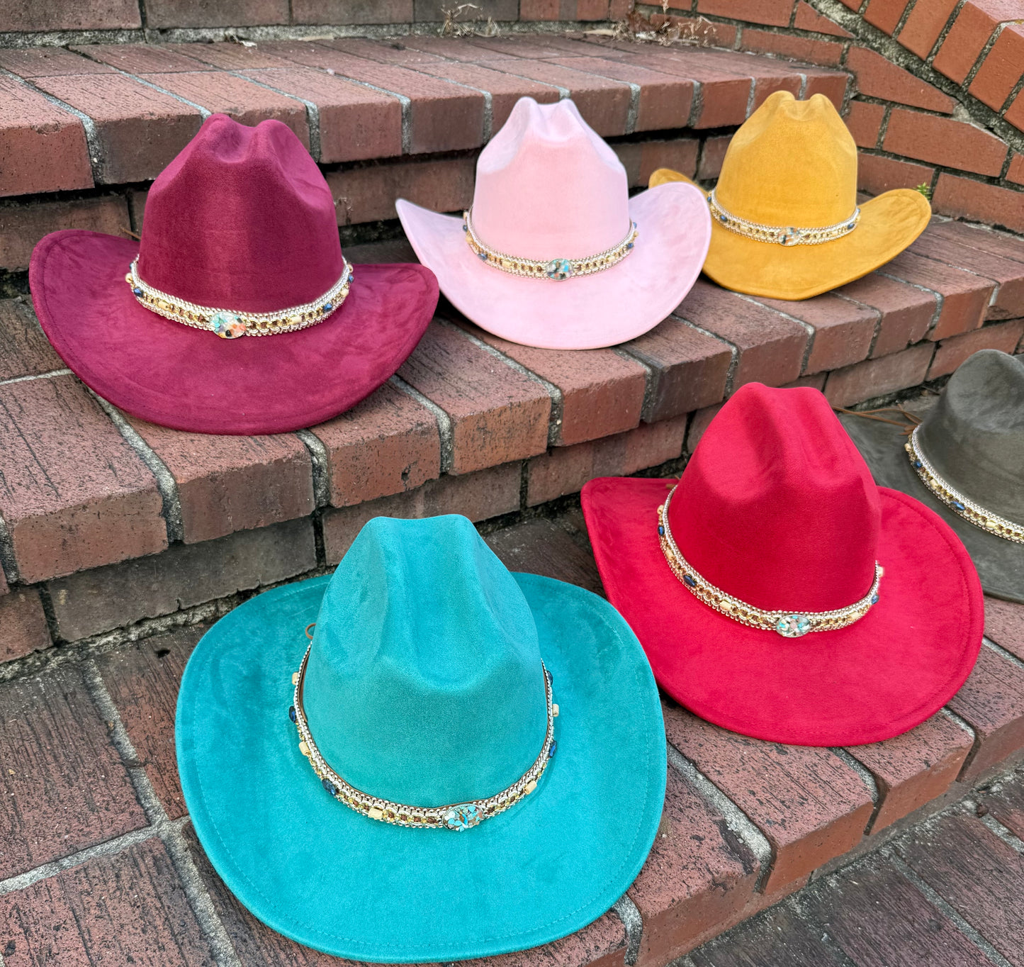 Premium Suede Cowboy Hat - Gold Design with Decorative Colorful Accents - Accessorizmee