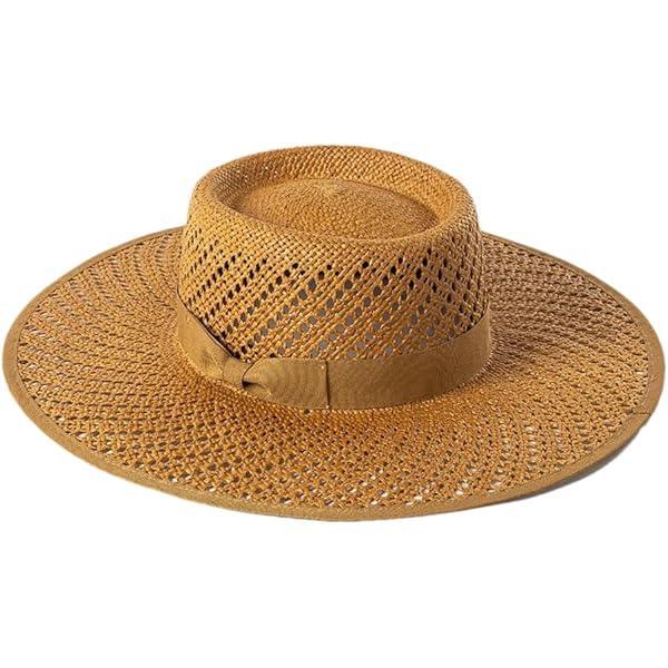 Luxury Wide Stiff Brim Straw Hat - Adjustable Straps, Breathable Natural Grass, Sun Protection, Unisex Design, 56-58cm Size - Accessorizmee