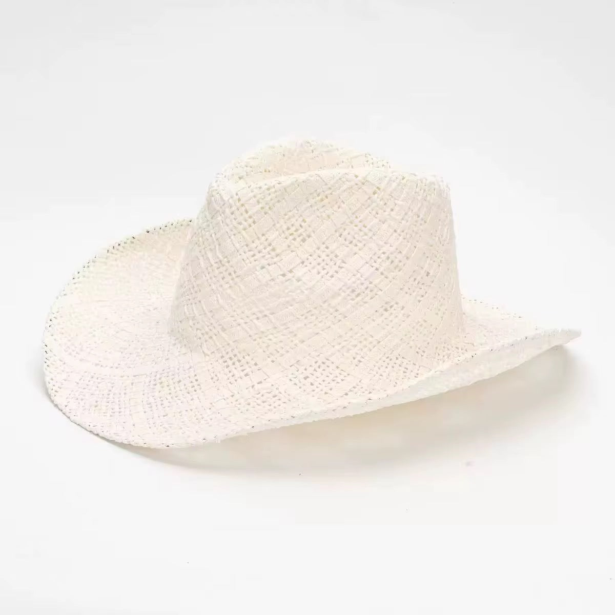 Beached Straw Cowboy Hat - HandWoven ,Natural Grass Adjustable, Unisex ,Sun Protection, 56-58cm Breathable Design with Beaded Band - Accessorizmee