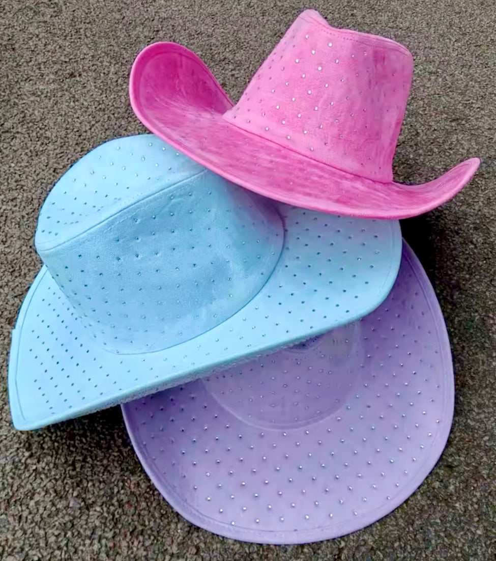Diamond Embellishment Vegan Suede Cowboy Hat - Adjustable Fedora Style, Unisex, 56-58cm, Ethical & Cruelty-Free, Adjustable Straps Inside - Accessorizmee