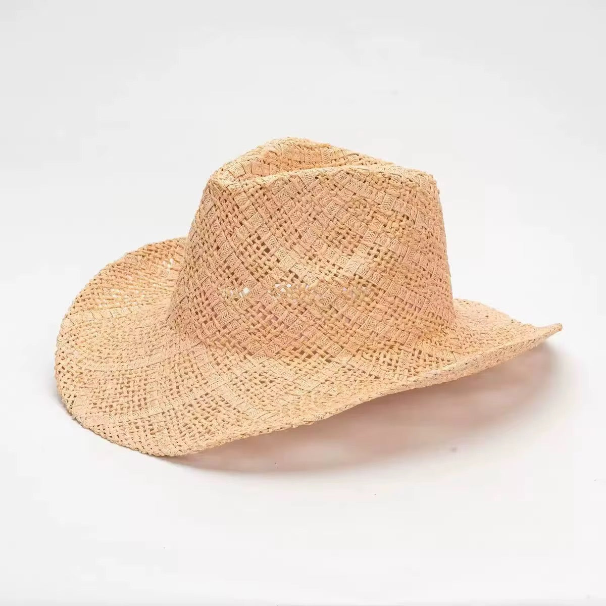 Beached Straw Cowboy Hat - HandWoven ,Natural Grass Adjustable, Unisex ,Sun Protection, 56-58cm Breathable Design with Beaded Band - Accessorizmee