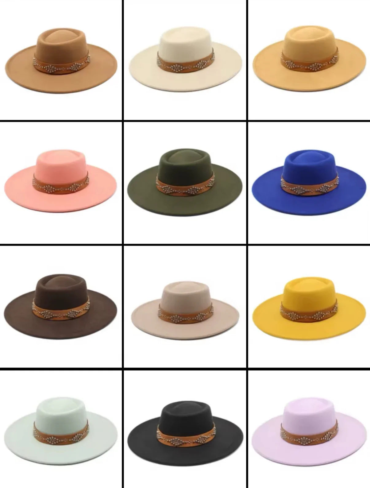 Round Widebrim Nailhead Fedora Hat - Brown with Decorative Beads and Buckle Closure - Accessorizmee