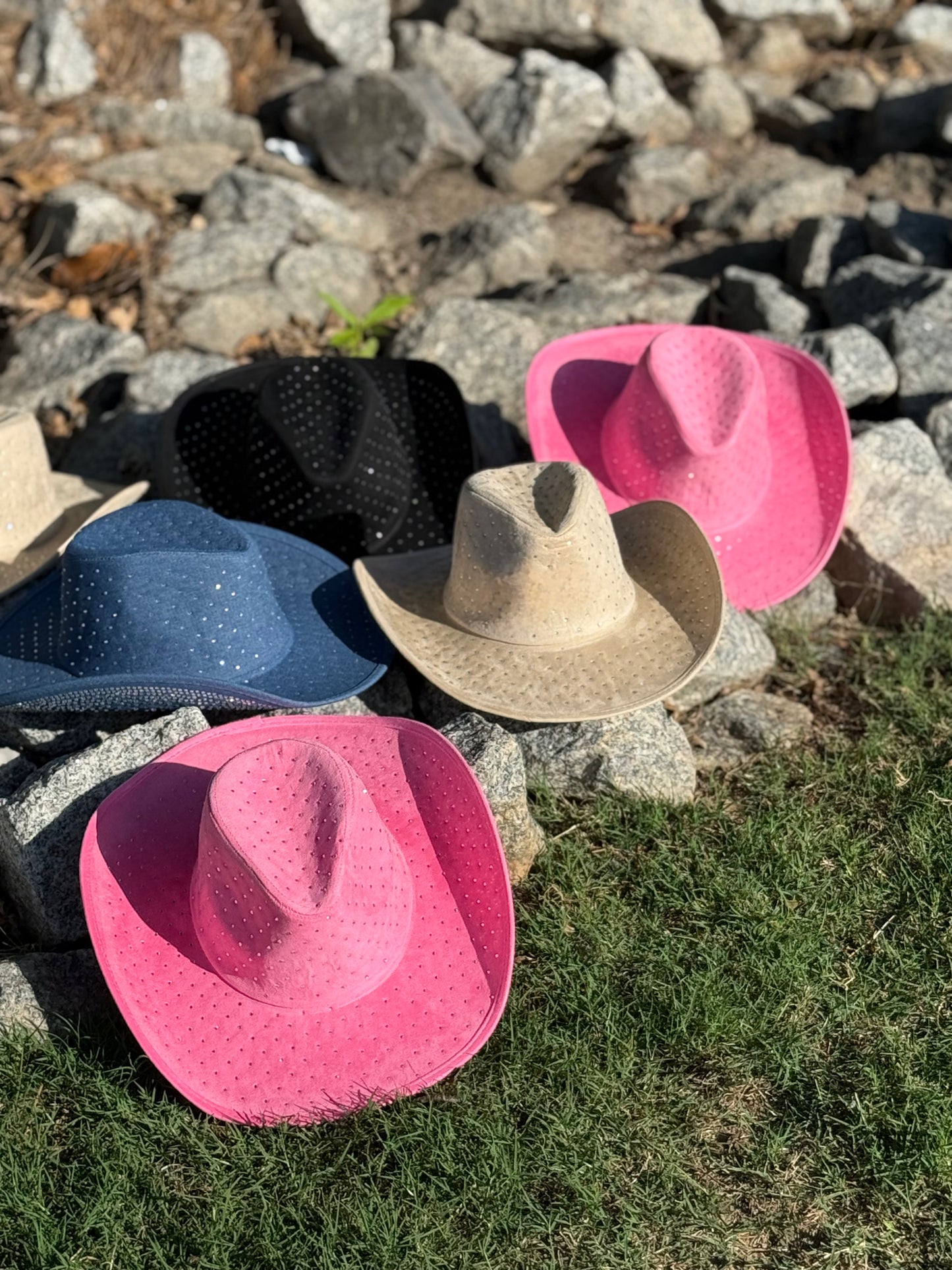 Diamond Embellishment Vegan Suede Cowboy Hat - Adjustable Fedora Style, Unisex, 56-58cm, Ethical & Cruelty-Free, Adjustable Straps Inside