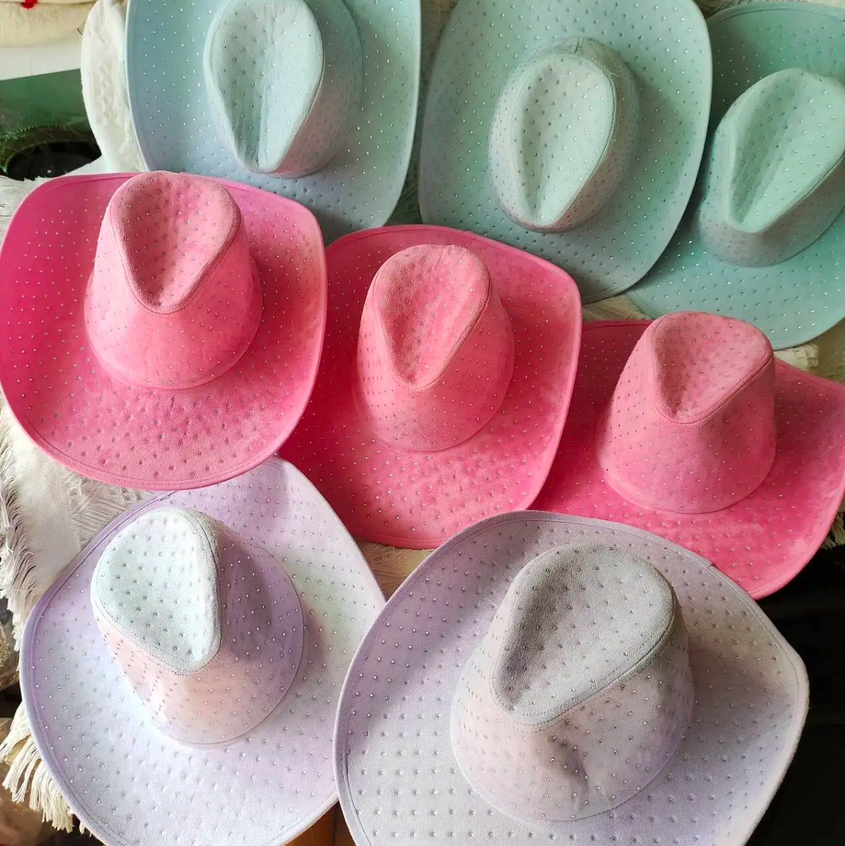 Diamond Embellishment Vegan Suede Cowboy Hat - Adjustable Fedora Style, Unisex, 56-58cm, Ethical & Cruelty-Free, Adjustable Straps Inside - Accessorizmee