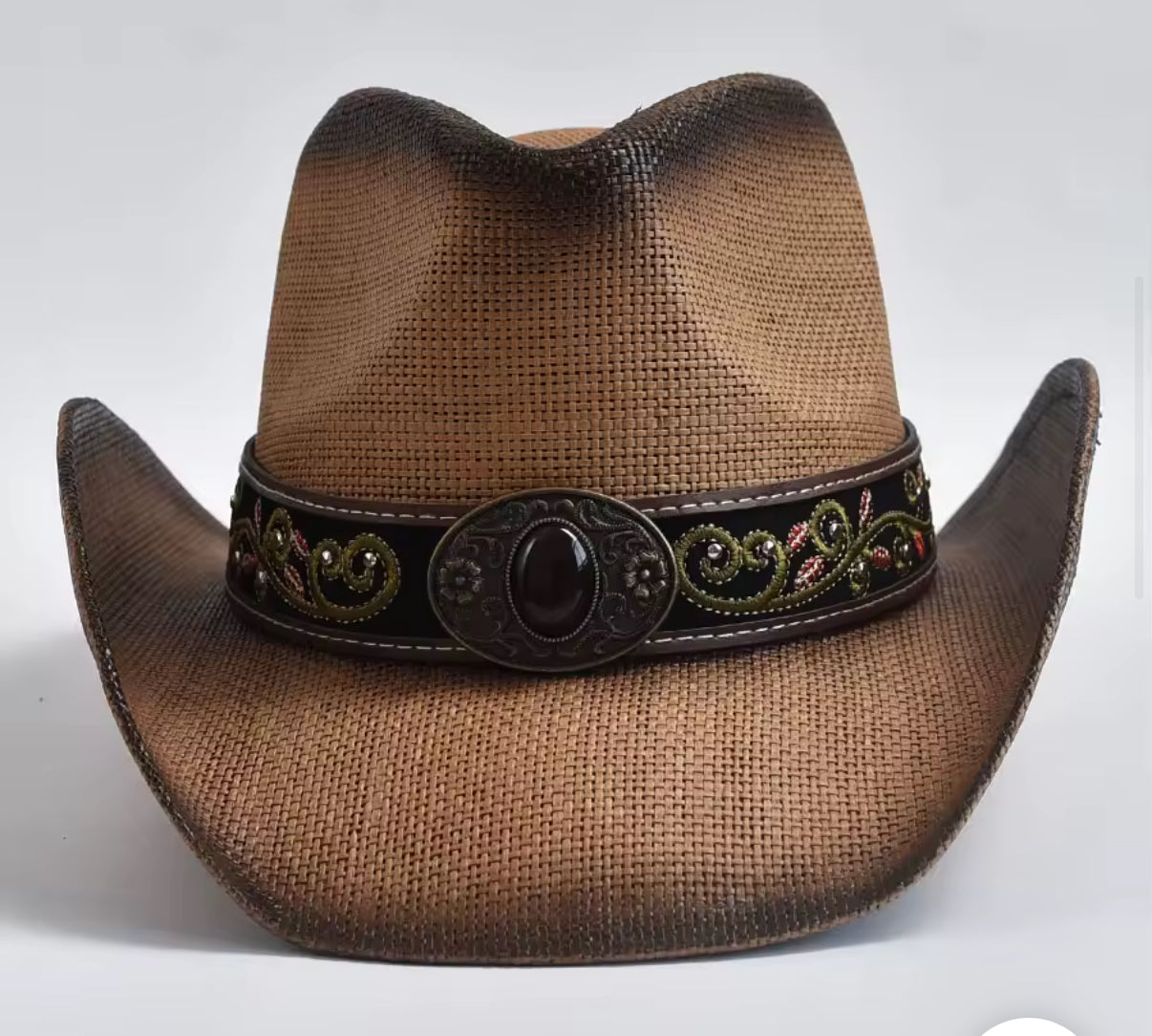 Southern Straw Cowboy Hat Hand-Woven Medallion Style