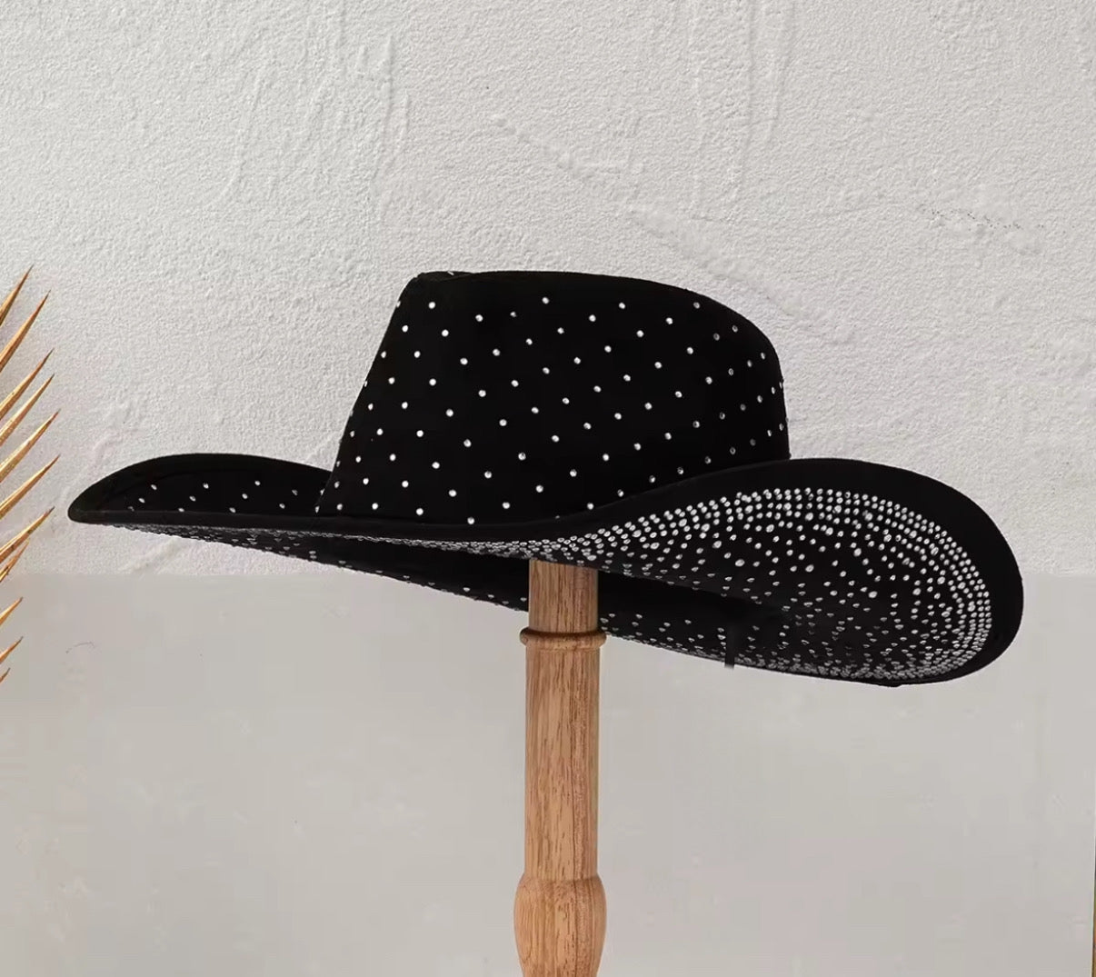 Diamond Embellishment Vegan Suede Cowboy Hat - Adjustable Fedora Style, Unisex, 56-58cm, Ethical & Cruelty-Free, Adjustable Straps Inside - Accessorizmee