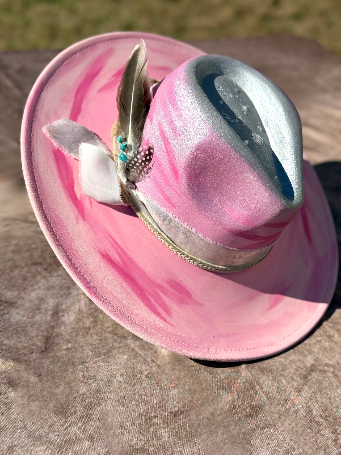 Custom handcrafted Silver leaf Fedora Hat