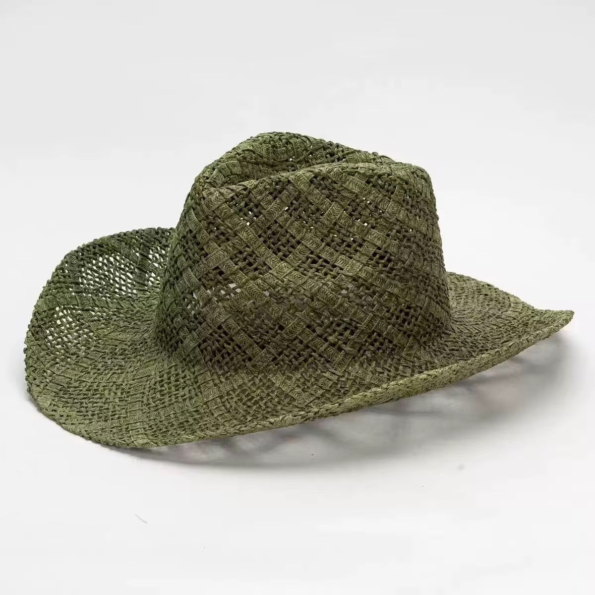 Beached Straw Cowboy Hat - HandWoven ,Natural Grass Adjustable, Unisex ,Sun Protection, 56-58cm Breathable Design with Beaded Band - Accessorizmee