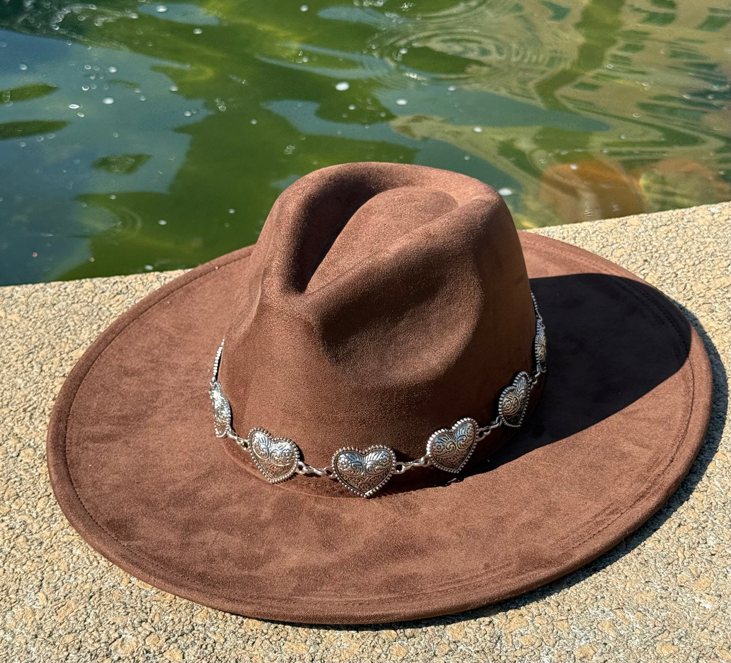 Heartbeat Suede Wide Brim Fedora Hat - Vegan Suede, Adjustable Straps, 10cm Brim, 12cm Height, Unisex Fashion Accessory