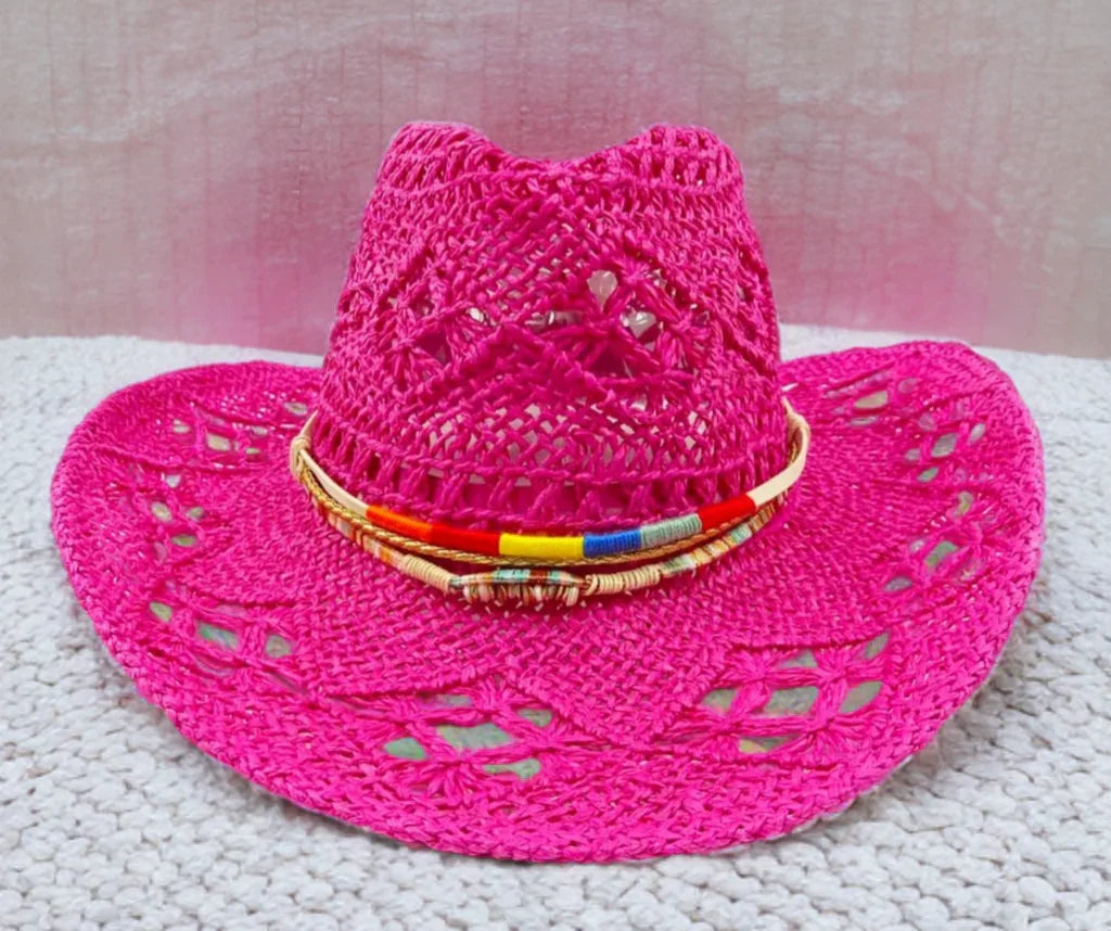Beached Straw Cowboy Hat - Classic Straw Hat with Cowboy Design and Unique Textured Pattern - Accessorizmee