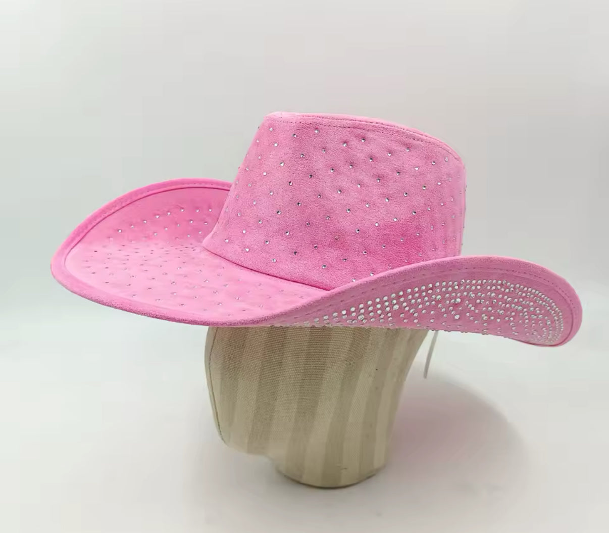 Diamond Embellishment Vegan Suede Cowboy Hat - Adjustable Fedora Style, Unisex, 56-58cm, Ethical & Cruelty-Free, Adjustable Straps Inside - Accessorizmee