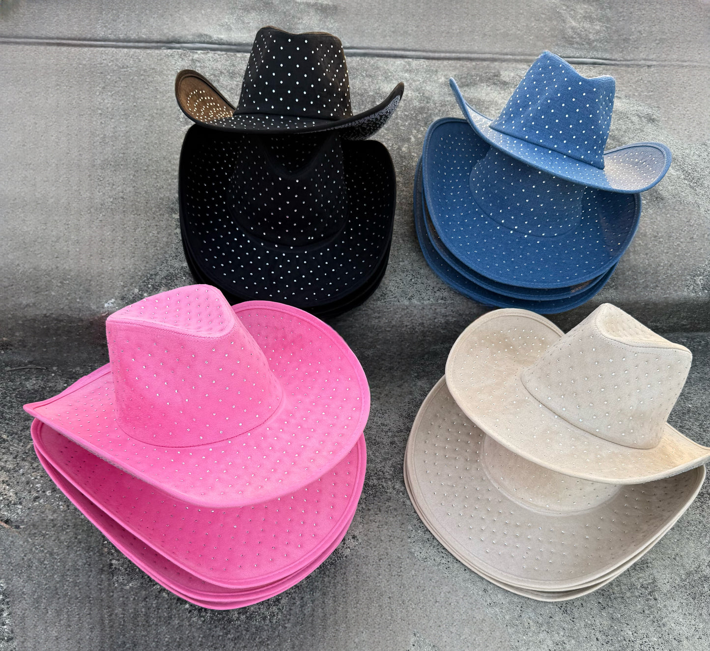 Diamond Embellishment Vegan Suede Cowboy Hat - Adjustable Fedora Style, Unisex, 56-58cm, Ethical & Cruelty-Free, Adjustable Straps Inside - Accessorizmee