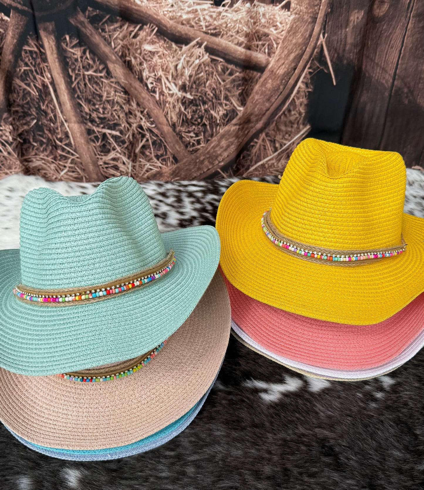 Straw Cowboy Breathable Hat- with band