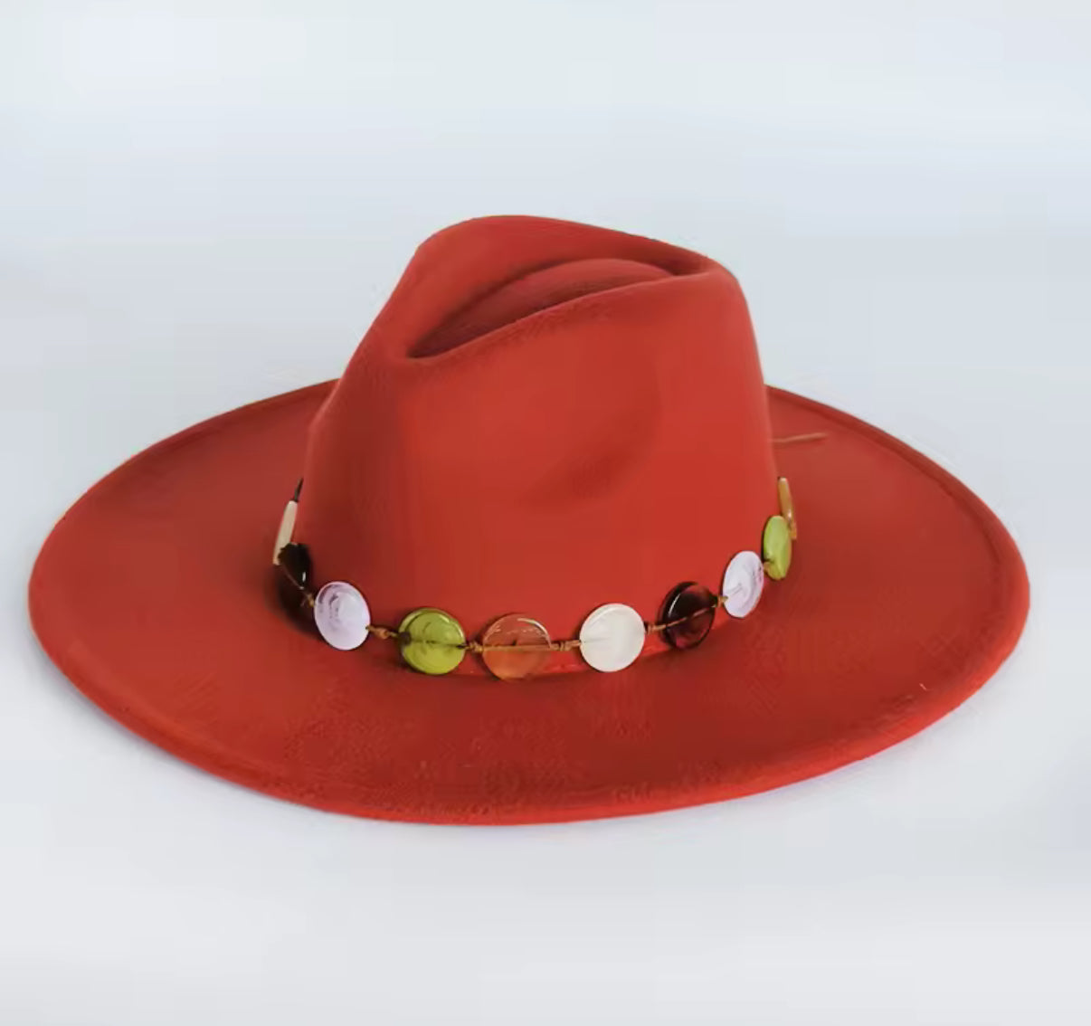 Wide Stiff Brim Fedora -With Button Accessory