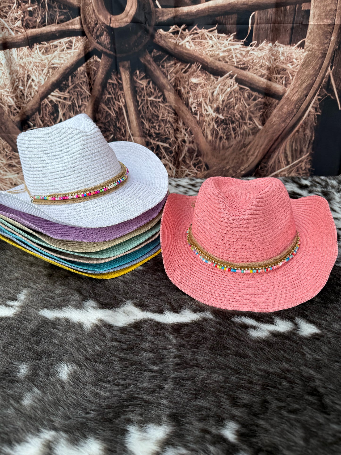 Straw Cowboy Breathable Hat- with band