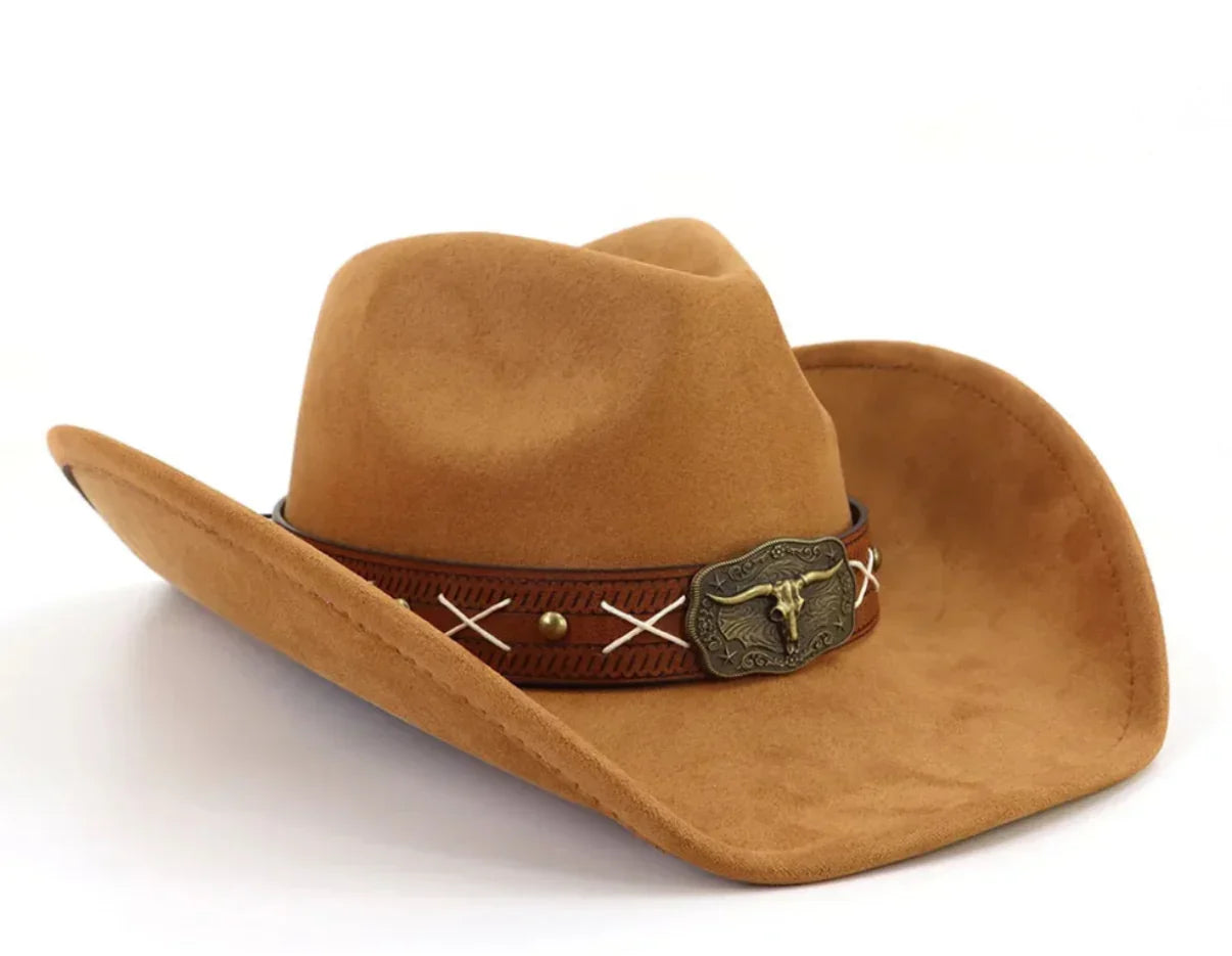 Suede Cowboy Hat, Hat with Crossroads Accessory, Hat for Burning, Cowboy Hat, Rancher Hat, Hat for customization - Accessorizmee