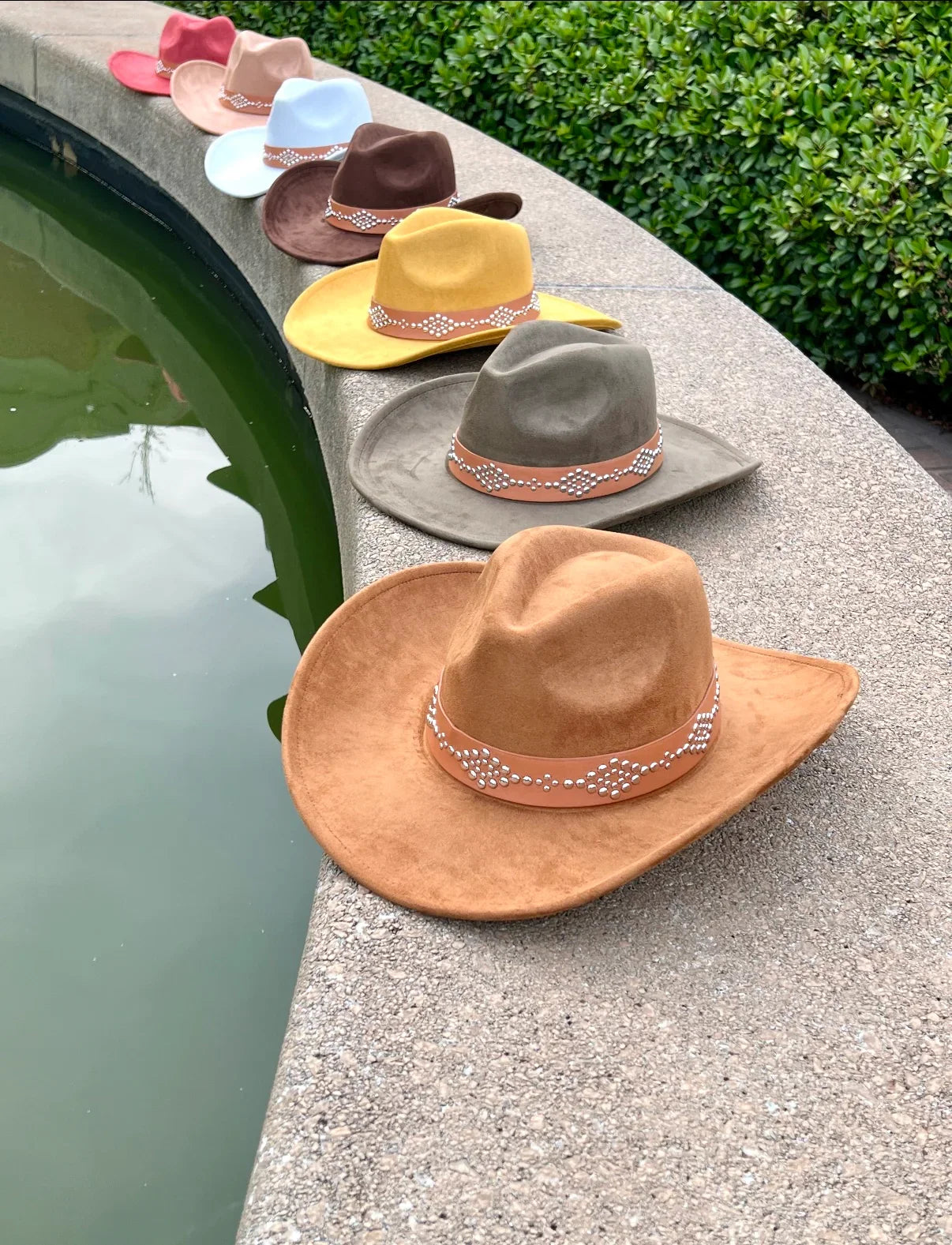 Nailed Suede Cowboy Hat - Brown, Gray, Yellow, Orange & Red - Classic Design with Decorative Band - Accessorizmee