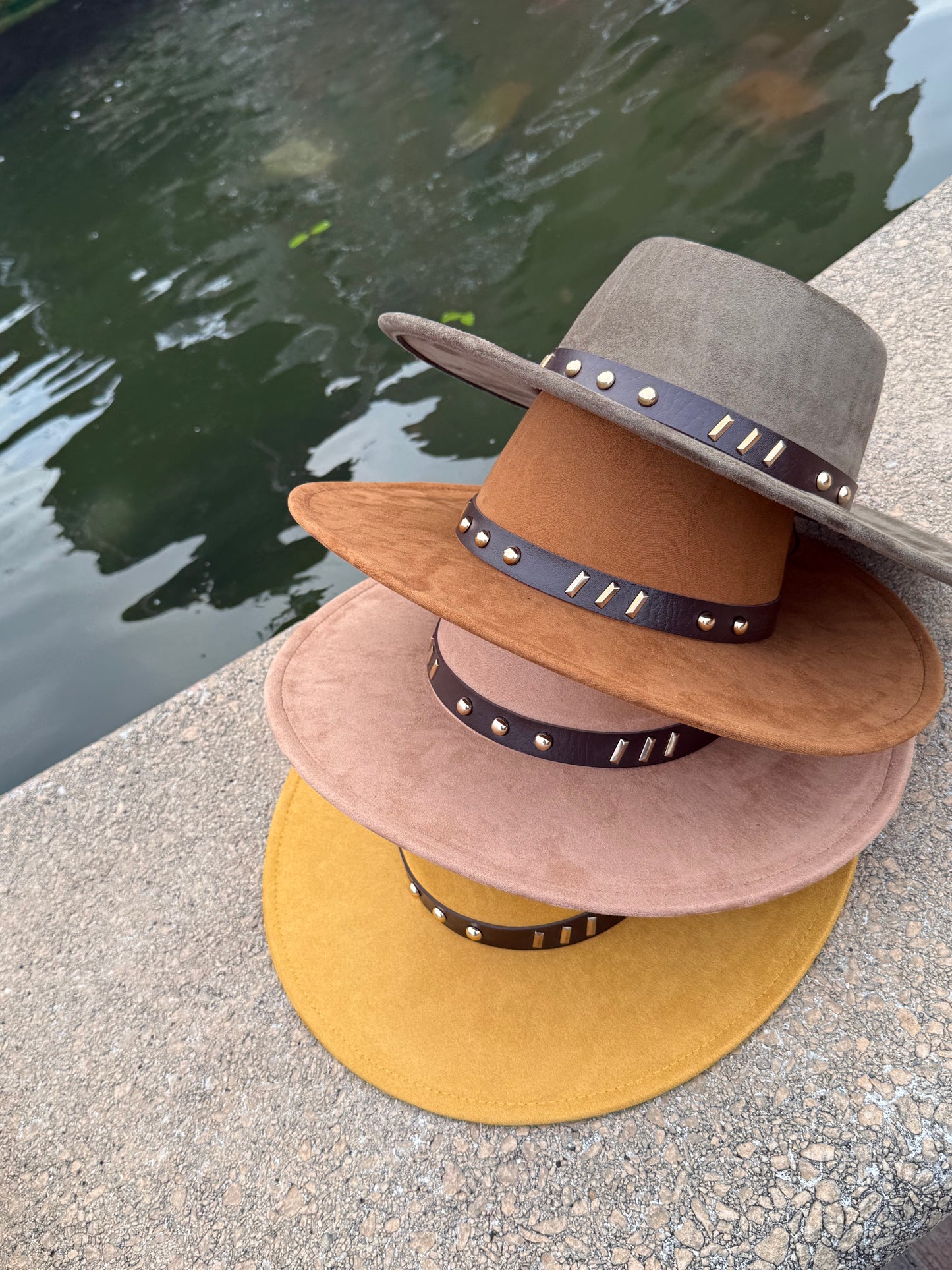 Round Boater Brim Striker Studded Hat