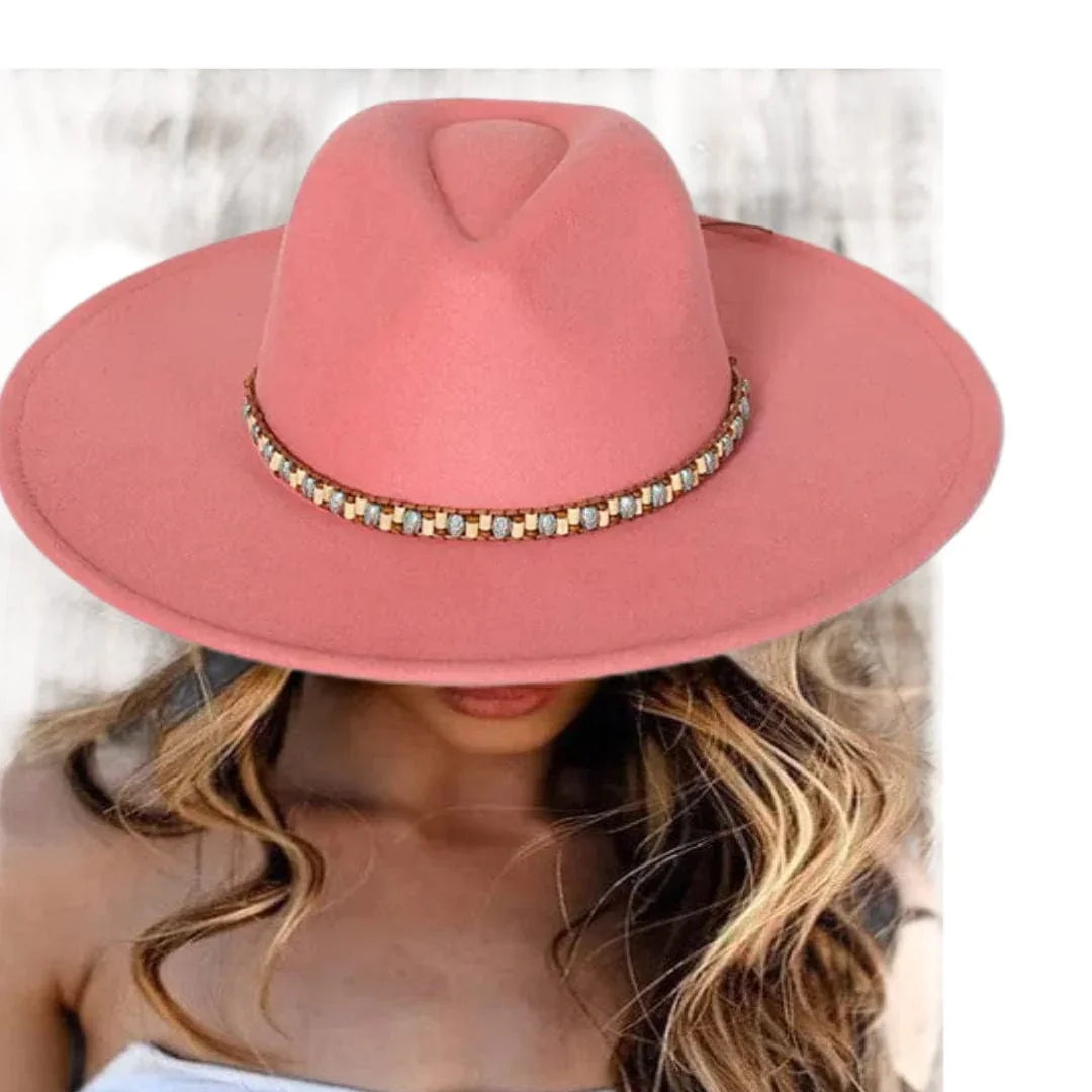 Beaded Stiff Fedora Hat - Accessorizmee