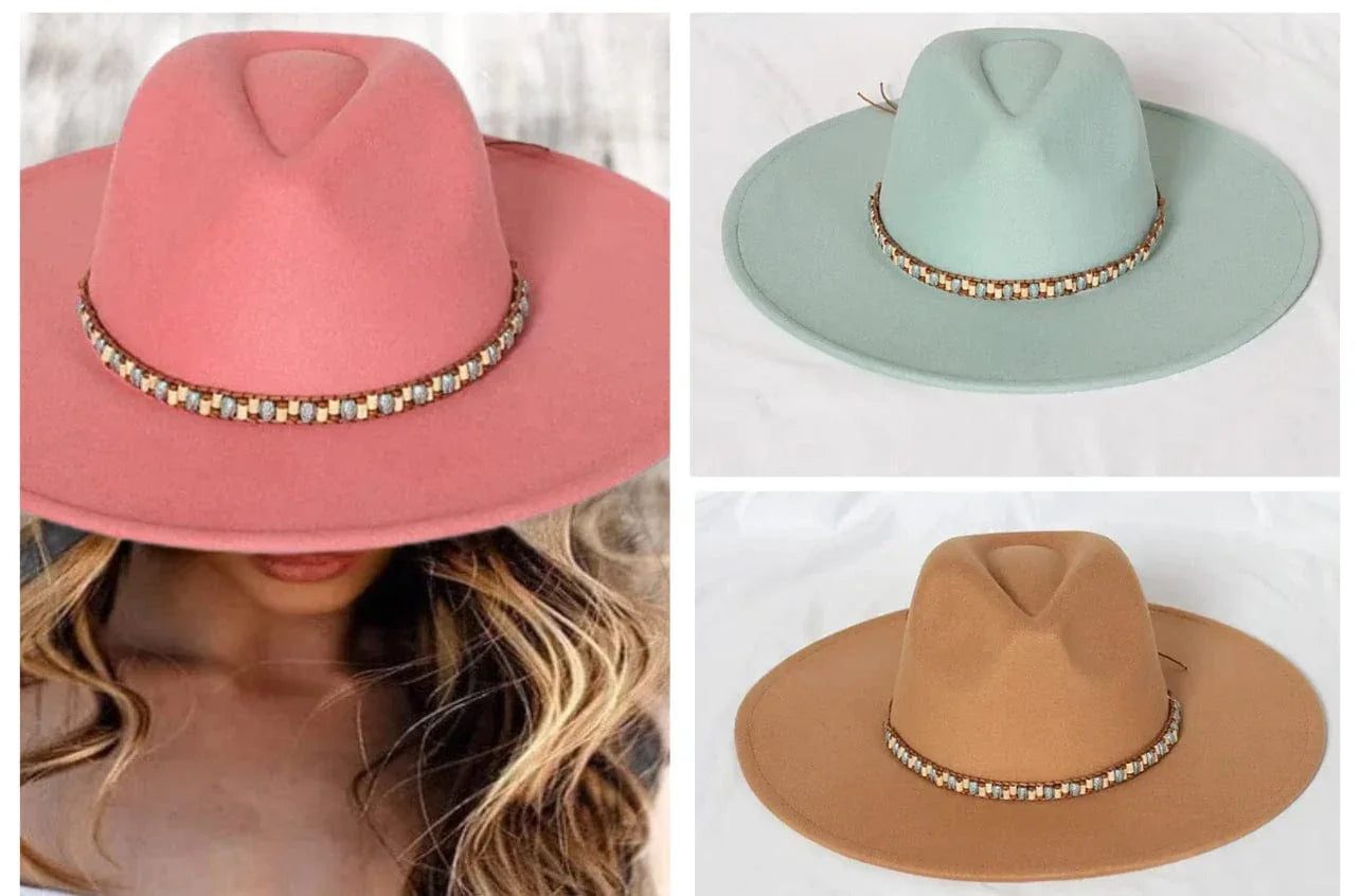 Beaded Stiff Fedora Hat - Accessorizmee