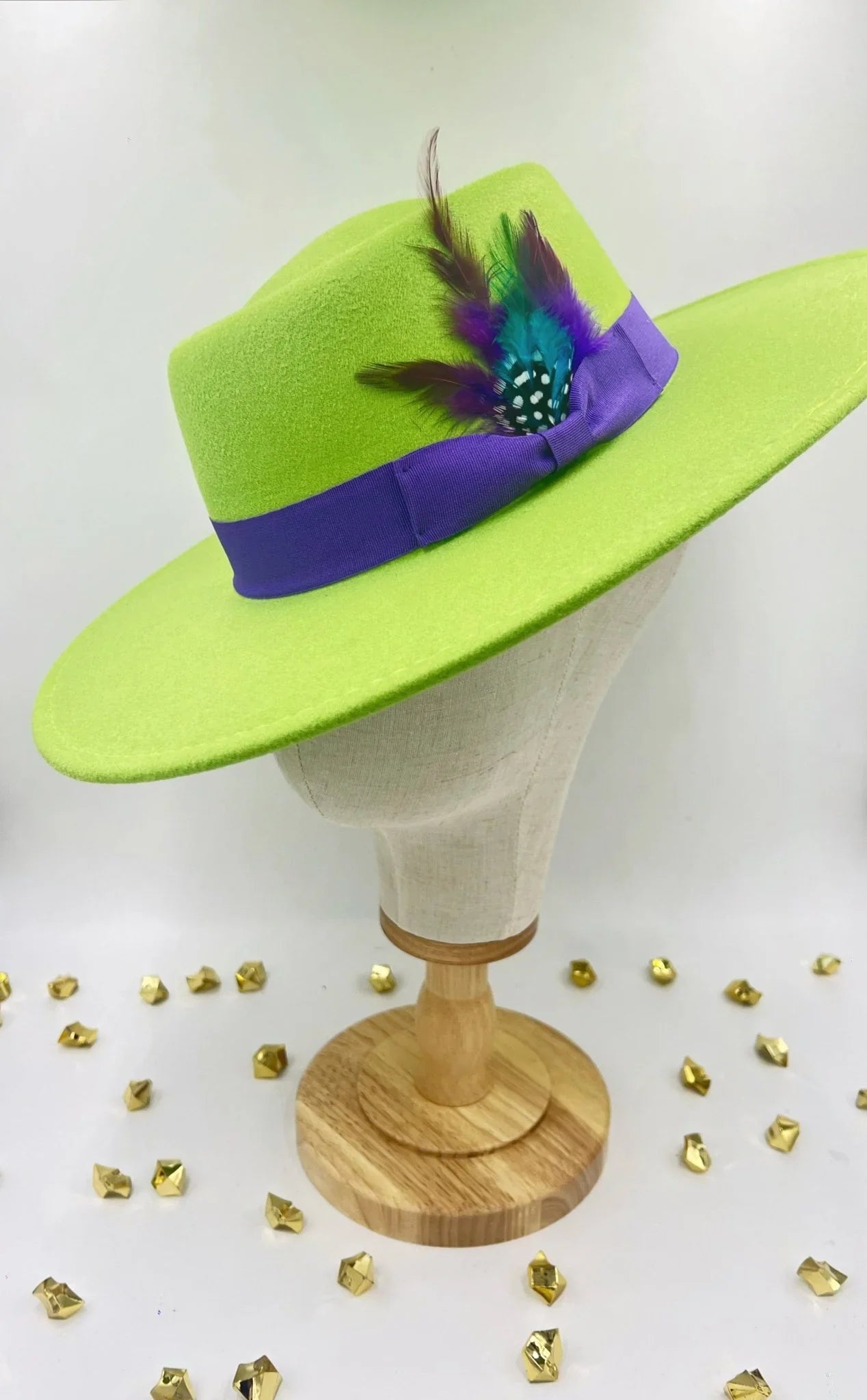 Luxury Round Fedora Hat -lime purple - Accessorizmee