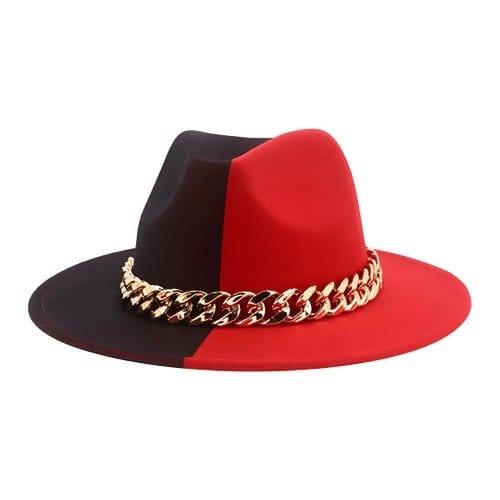 Red black Two-faced Fedora with chain - Accessorizmee