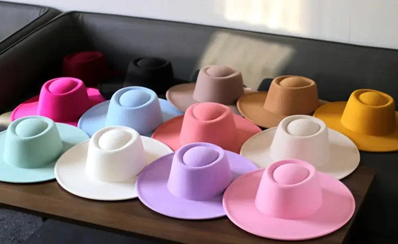 Round Brim Stiff Fedora - Adjustable Felt Hat with 10cm Brim, Unisex, Polyester Interior, Available in Various Colors - Accessorizmee