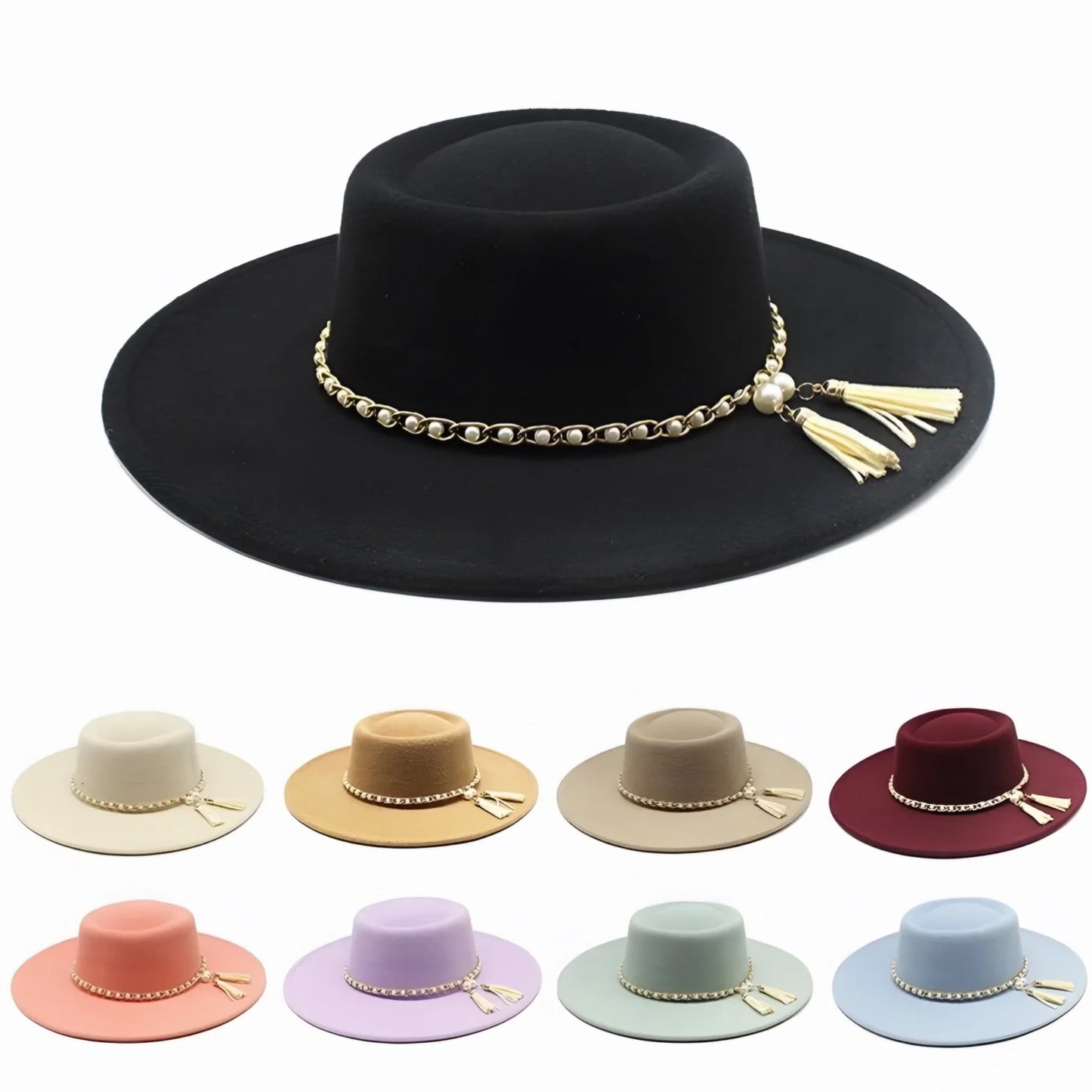 Round Wide Brim Fedora Hat-Pearl - Accessorizmee