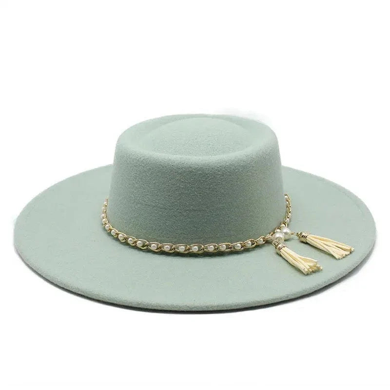 Round Wide Brim Fedora Hat-Pearl - Accessorizmee