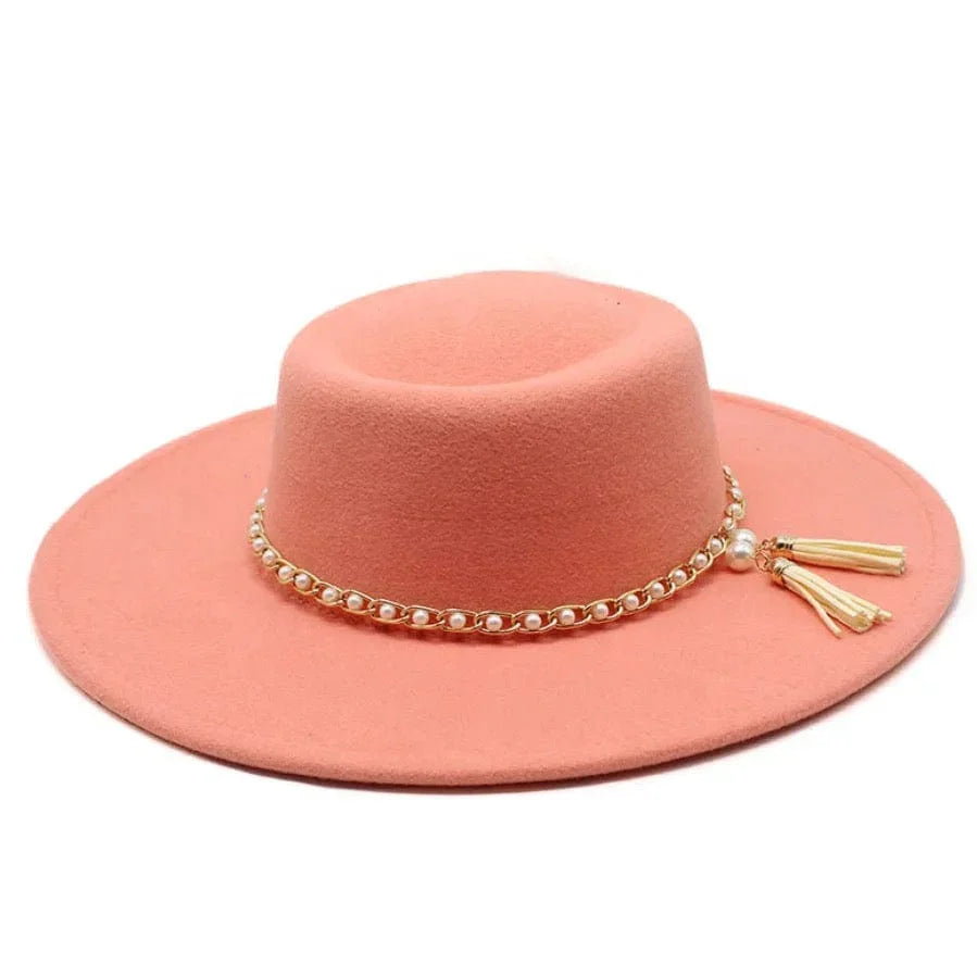 Round Wide Brim Fedora Hat-Pearl - Accessorizmee
