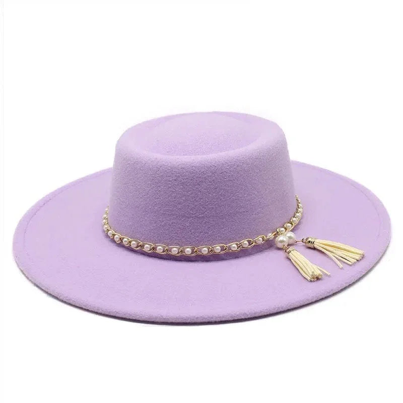 Round Wide Brim Fedora Hat-Pearl - Accessorizmee
