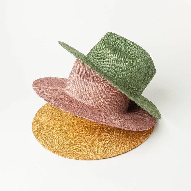 Spring Hand Woven stiff Straw Fedora - Accessorizmee