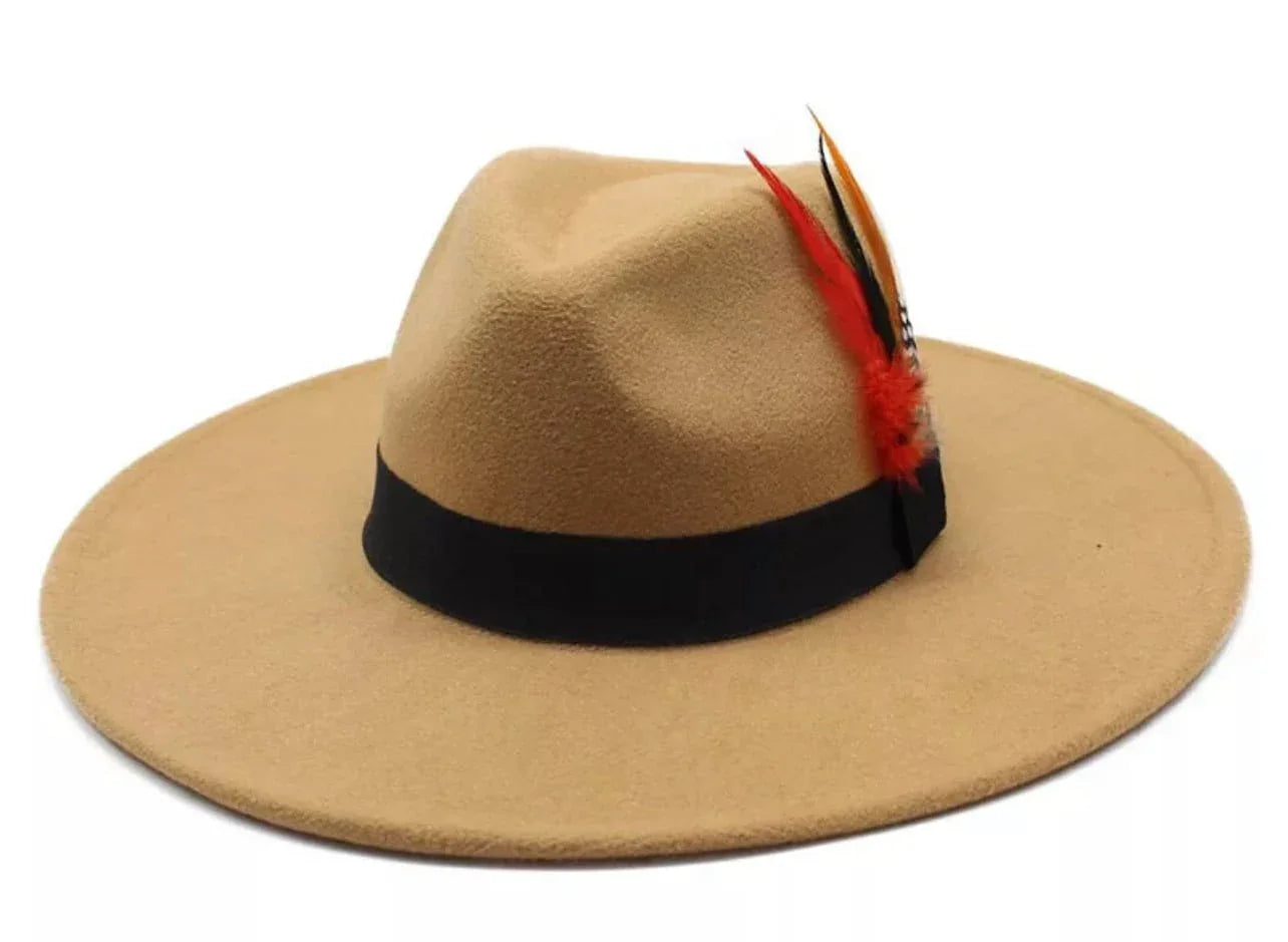 Wide Brim feathered Fedora - Accessorizmee