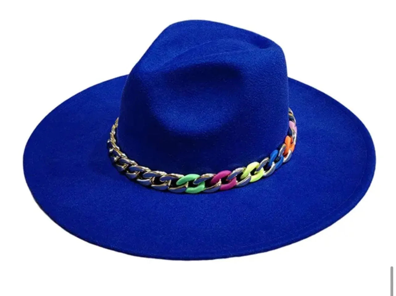 Wide Brim Fedora hat with colorful chain - Accessorizmee
