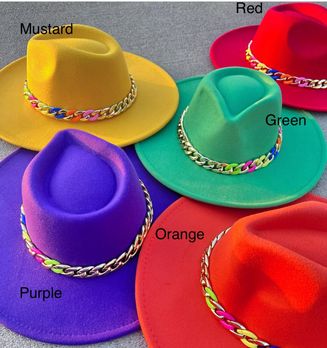 Wide Brim Fedora hat with colorful chain - Accessorizmee