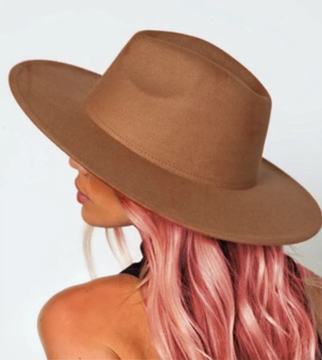 Wide Stiff Brim Fedora - Unisex Adjustable Cotton & Polyester Hat with 10cm Brim & 12cm Height - Sun Protection Fashion Accessory - Accessorizmee