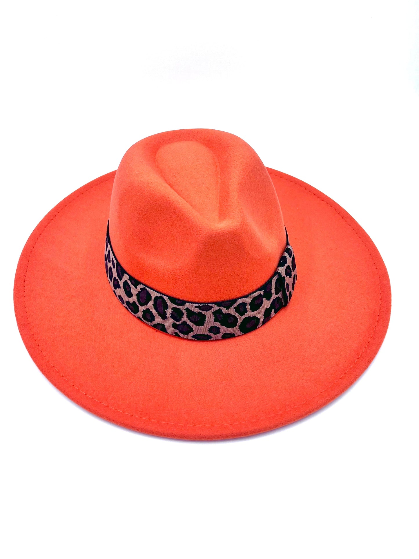 Orange Wide Brim Leopard Fedora - Accessorizmee