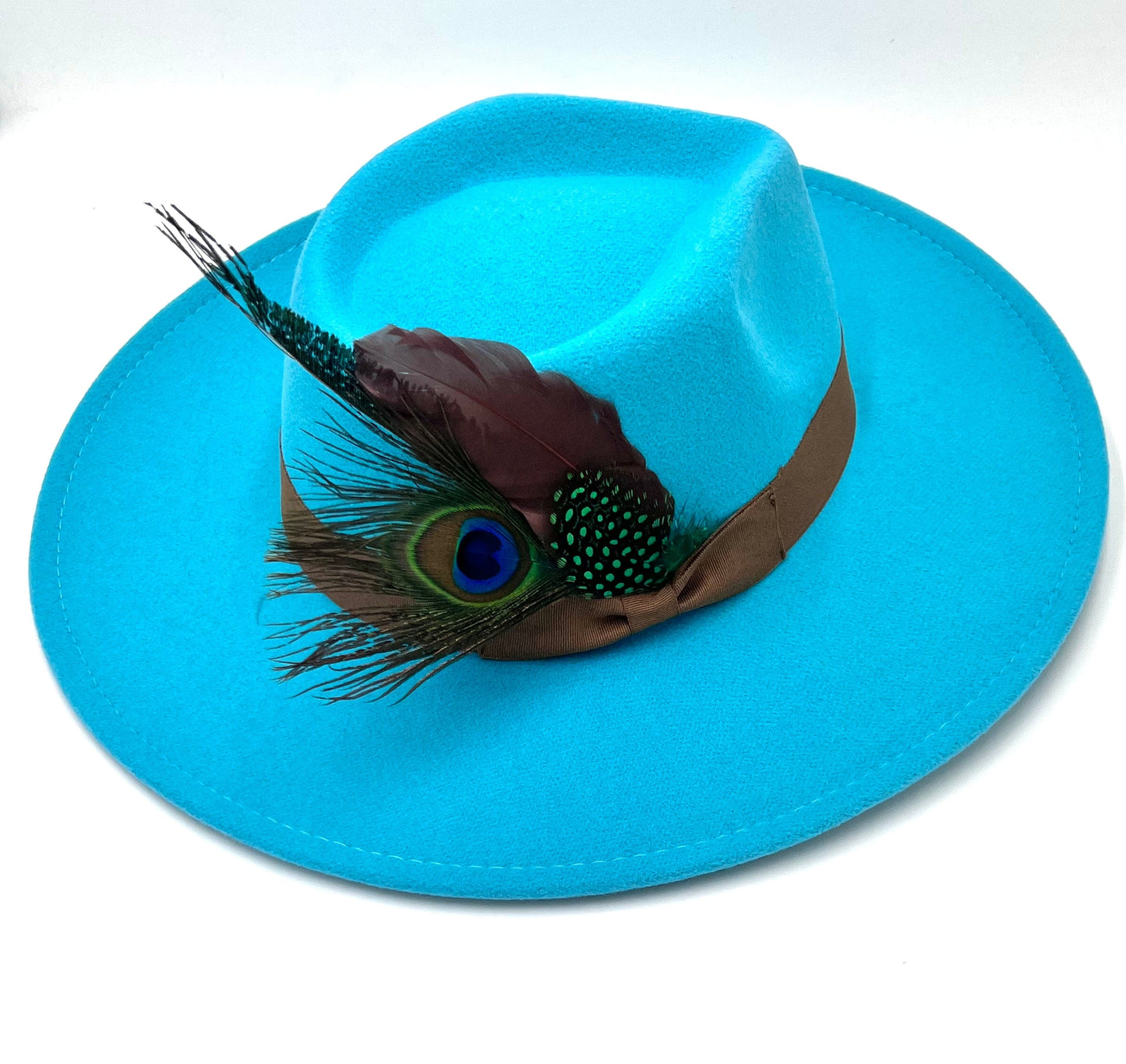 Luxury Bow Tie Fedora Hat-Peacock blue - Accessorizmee