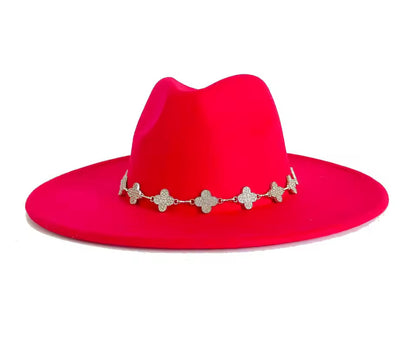 Wide Stiff Brim Fedora -With Diamond Accessory