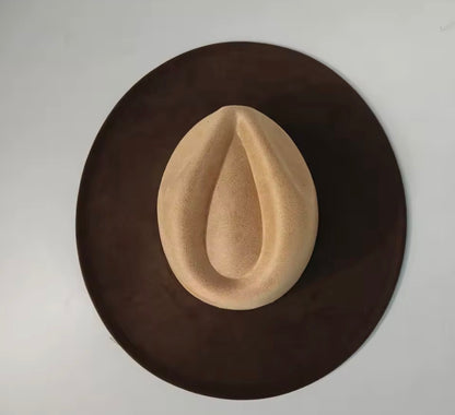 Two Toned Vegan Suede Hat Blank, Hat for Burning, Hat Pyrography, Fedora Hat, Wide Brim Hat, Hat for Engraving