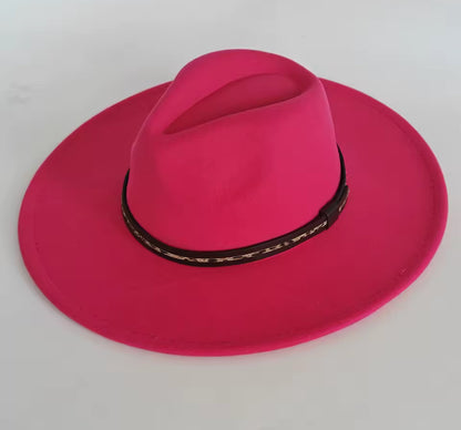 Wide Stiff Brim Fedora -With Leopard Accessory