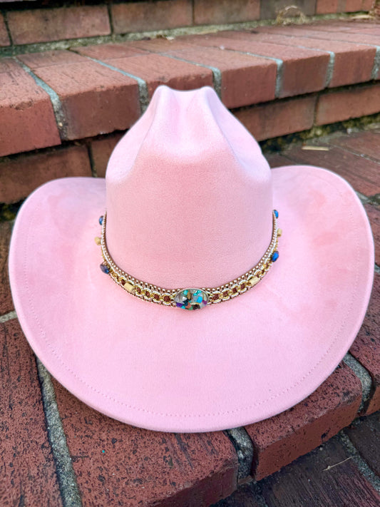Premium Suede Cowboy Hat - Gold Design with Decorative Colorful Accents - Accessorizmee