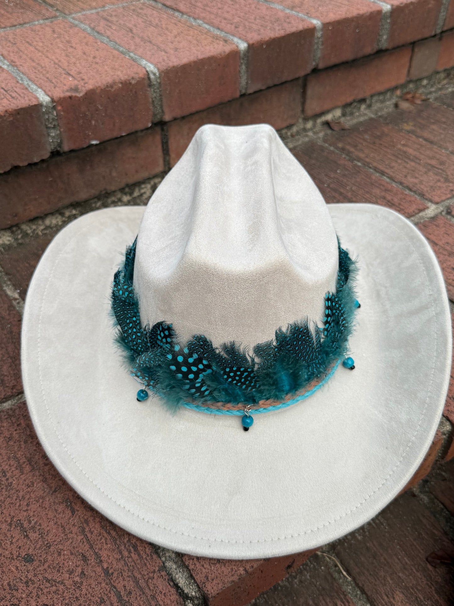 Premium Blue Peacock  blue suede Cowboy Hat