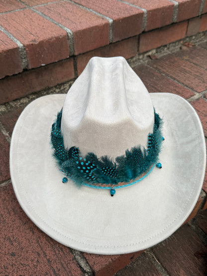 Premium Blue Peacock  blue suede Cowboy Hat