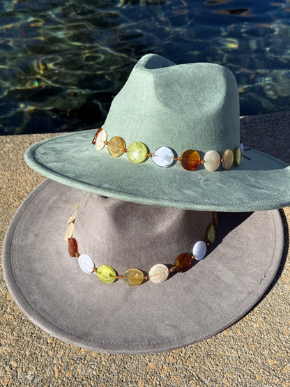 Wide Suede Fedora -With Button Accessory