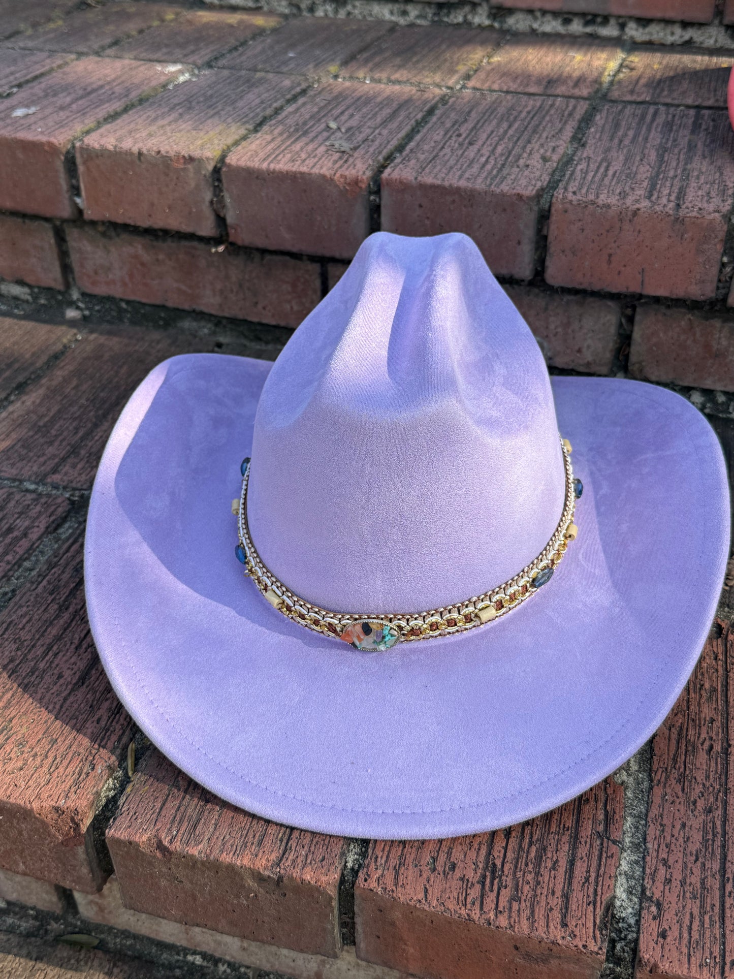 Premium Suede Cowboy Hat - Gold Design with Decorative Colorful Accents