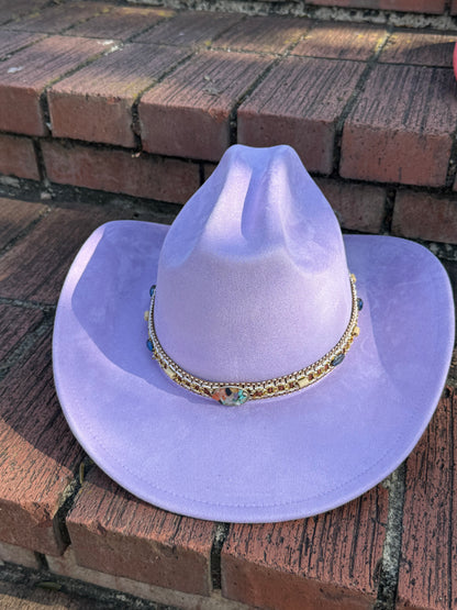 Premium Suede Cowboy Hat - Gold Design with Decorative Colorful Accents