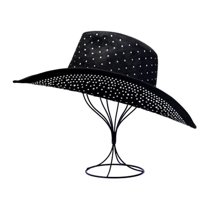 Diamond Embellishment Vegan Suede Cowboy Hat