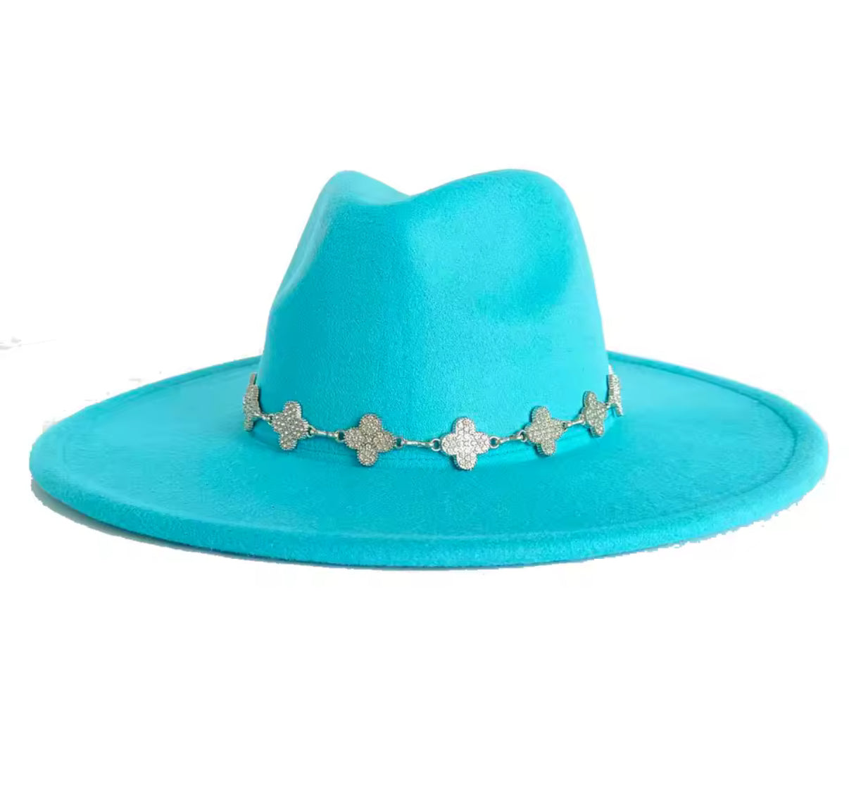 Wide Stiff Brim Fedora -With Diamond Accessory